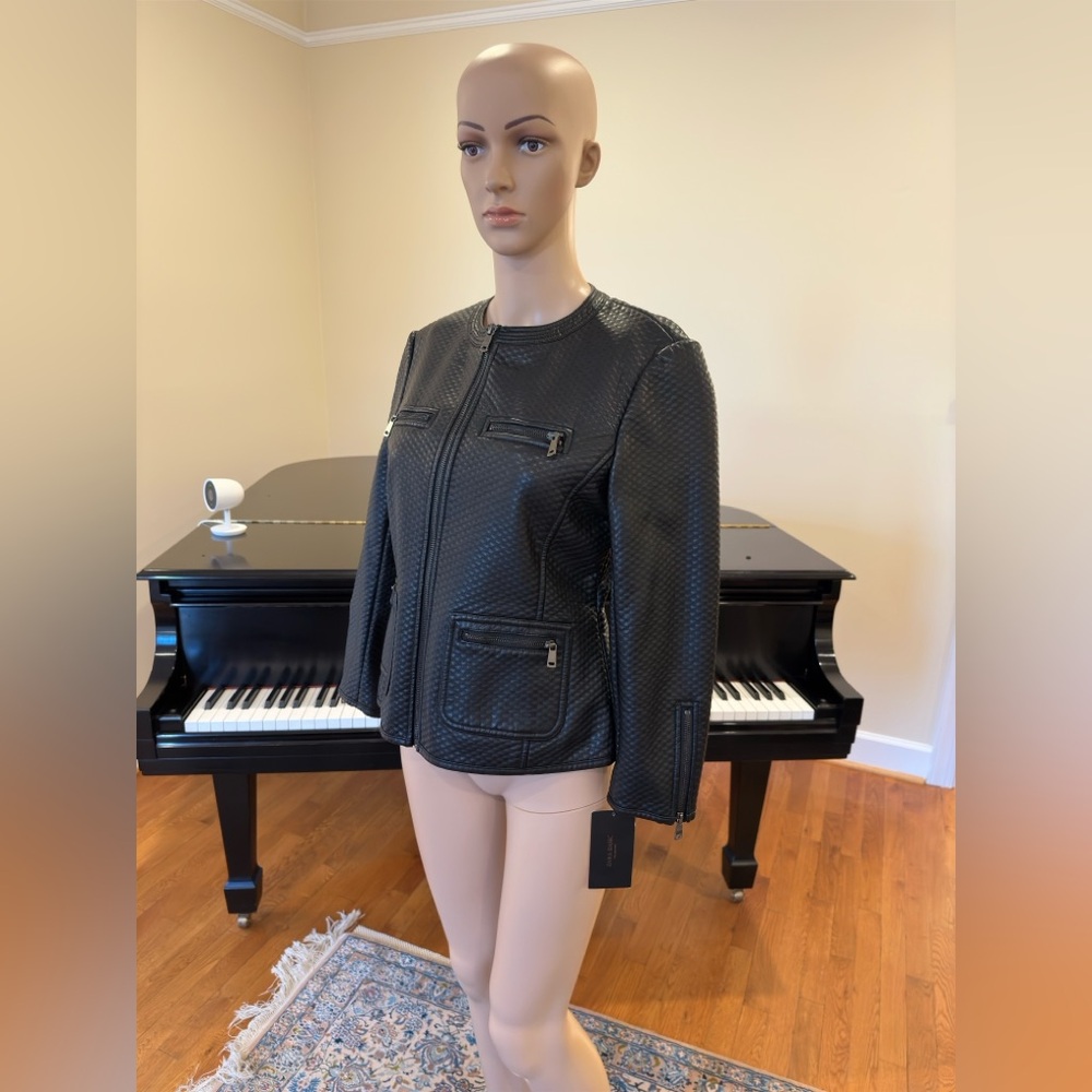 NWT Vintage Retro Streetwear RARE Luxury Zara Textured Faux Leather Biker Jacket - Picture 9 of 10